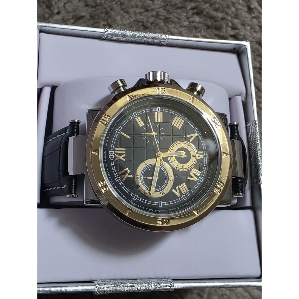 AMERICAN EXCHANGE MEN'S WATCH Black Strap Gold Tone Accent Macy's Featured NEW
